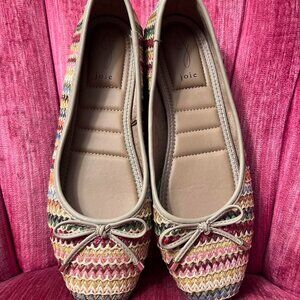 Joie Brand Raffia Multicolored Flat Shoes "Scarlet" - Women's Size 8.5